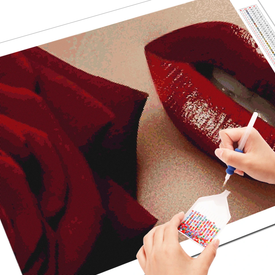 EverShine Diamond Painting Red Rose And Lip Embroidery Flowers Picture Of Rhinestones Handmade Art Mosaic Wall Decor|Алмазная мозаика