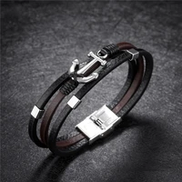 man length 190mm fashion pu leather stainless steel mens bracelets black brown hand braided multilayer gift boyfriend jewelry