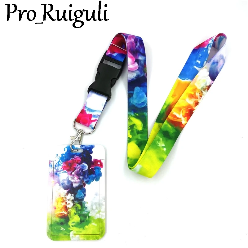 

Colorful smoke Anime Lanyard Badge Holder ID Card Lanyards Mobile Phone Rope Key Lanyard Neck Straps Keychain Key Ring
