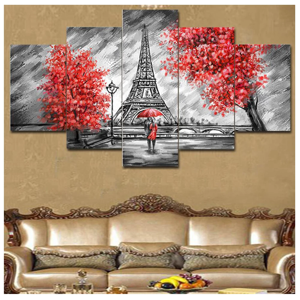 5 Pcs Diamond Embroidery street love couple 5d diy diamond painting full drill square red tree Tower mosaic kits | Дом и сад
