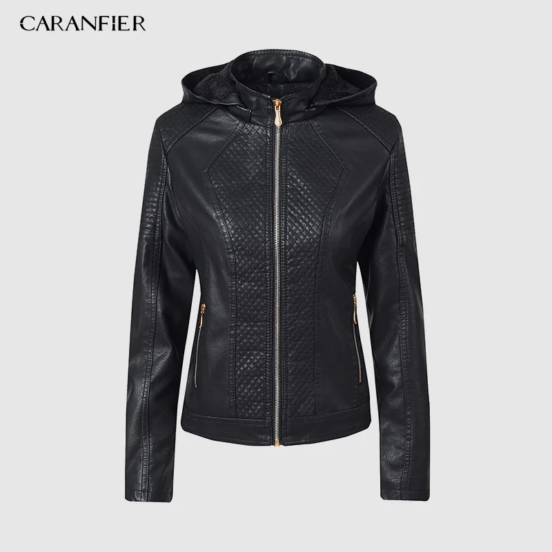CARANFIER 2019 зимняя куртка из искусственной кожи женские толстовки Осенняя