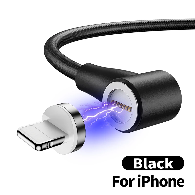 Baseuer QC 3,0 3A локоть l-образный Магнитный кабель Micro usb type C для Xiaomi Redmi; Huawei samsung магнит для iPhone 90 градусов - Цвет: Black For iPhone