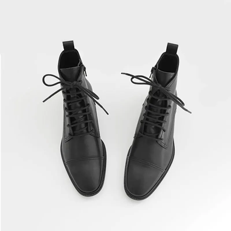 Женские ботильоны из натуральной кожи на плоской подошве повседневные военные