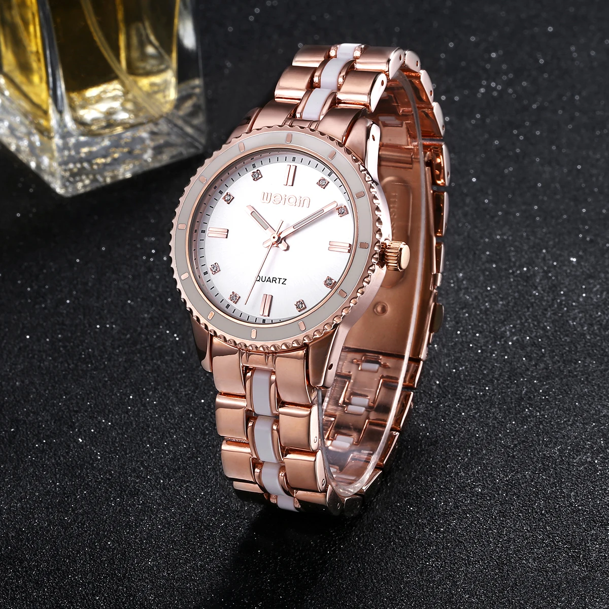 Модные Роскошные простые женские часы со стразами ремешок из нержавеющей стали