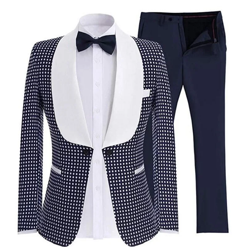 Men's Two-Piece Suits One Button Blazer Wool Navy Blue Business Gentle Men Suits Prom Suits For Men Wedding Best Man Tuxedo