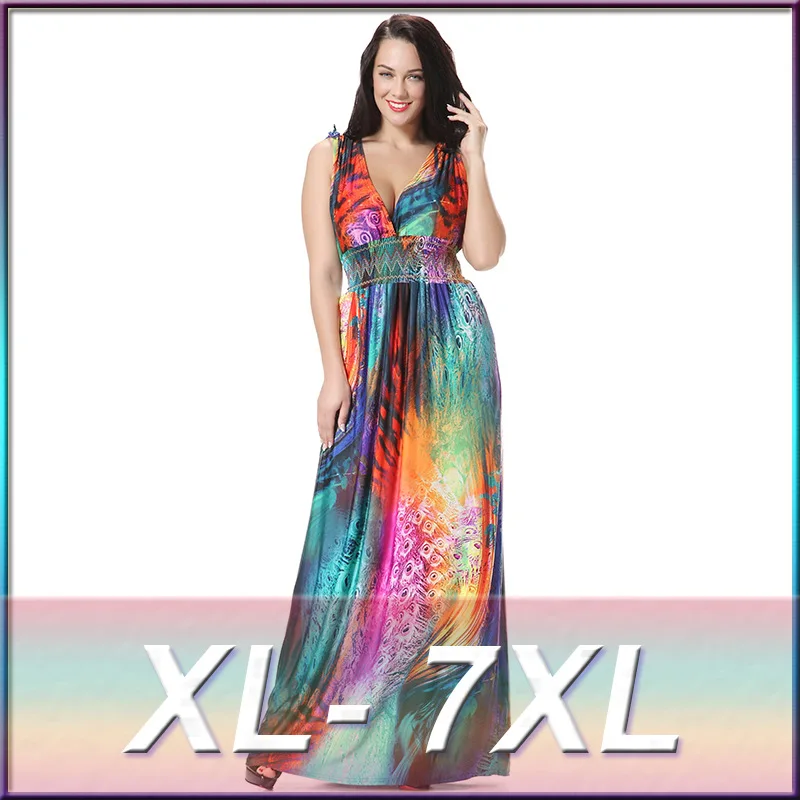 Новый 2020 Для женщин Летнее Boho праздничное пляжное платье размера плюс 7XL Печатных