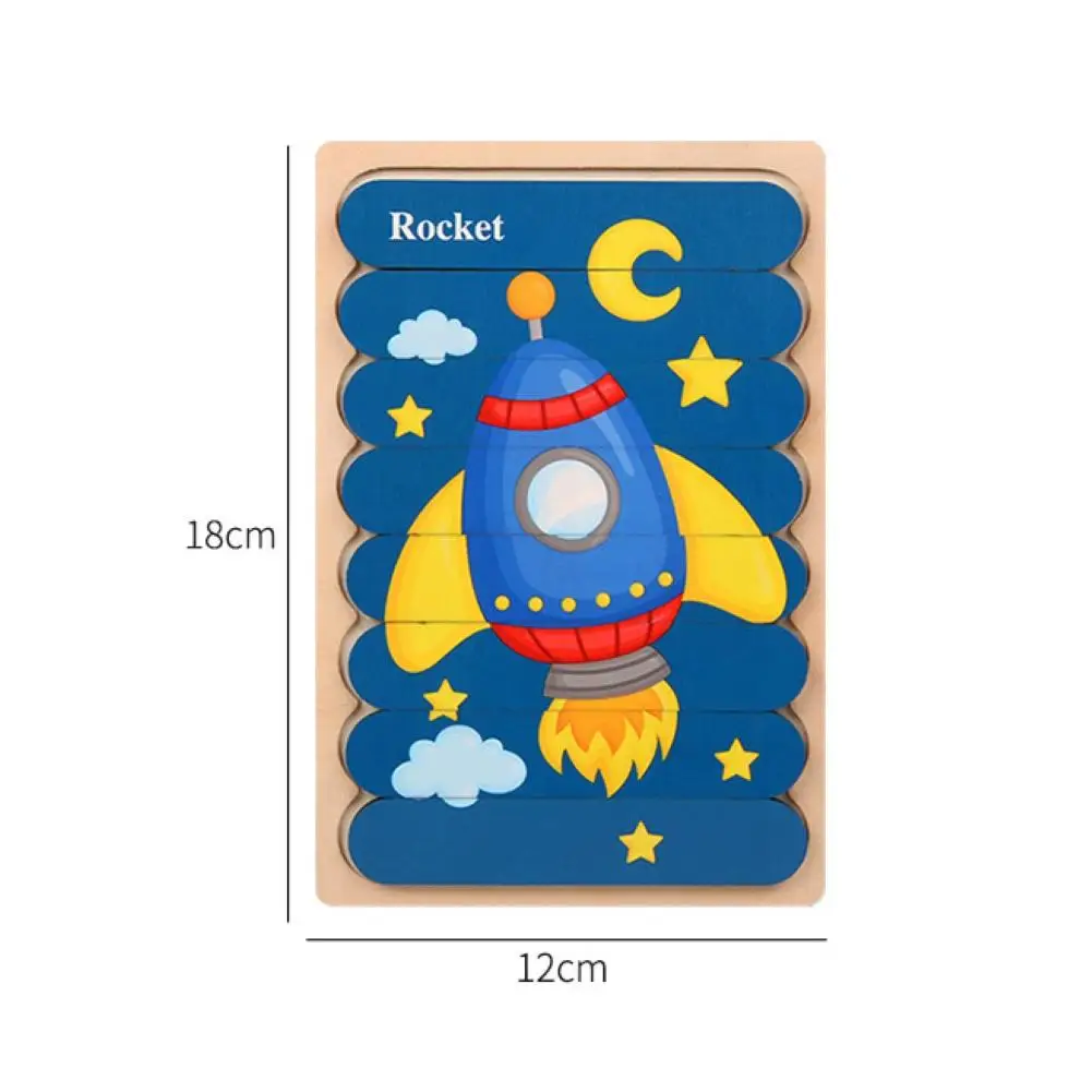 

Kid Creative Wooden Cartoon Vehicle Animal Double-sided Bar Jigsaw Puzzle Early Educational Puzzle Toy