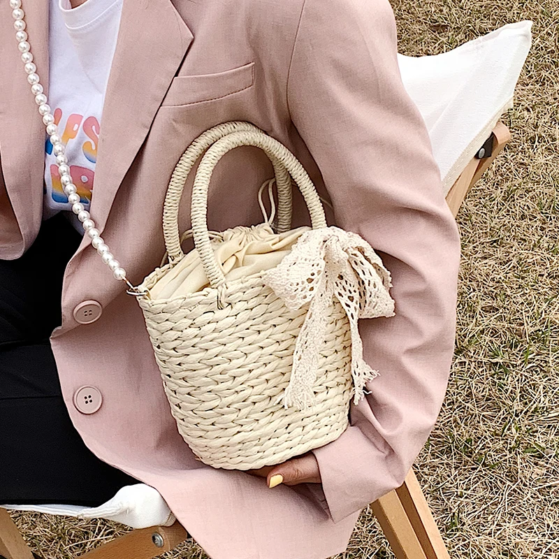 

Weave Straw Fashion Female Tote Bag 2021 New High Quality PU Leather Women Designer Handbag High capacity Shoulder Messenger Bag