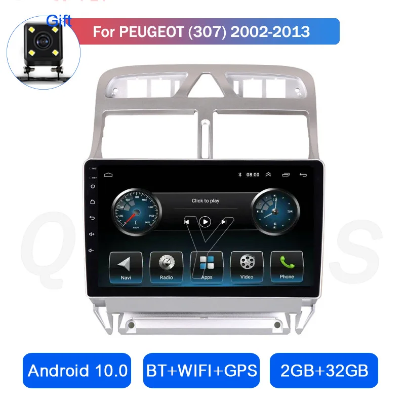 Автомобильный мультимедийный плеер на Android 10 для Peugeot 307 2002 2003 2004 2005 2006 2007 2008 2009 2010