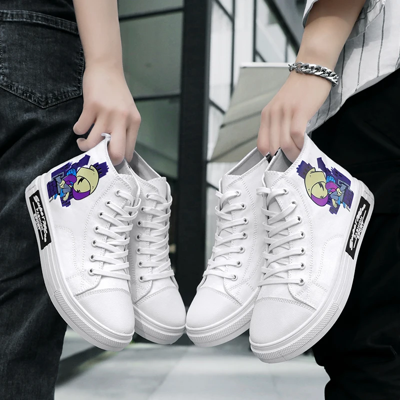 

2021 Youth Trend Couple Canvas Shoes Men And Women Hot Sell Vulcanized Zapato Fashion Cartoon High-Top Lace-Up Casual Schuh D98