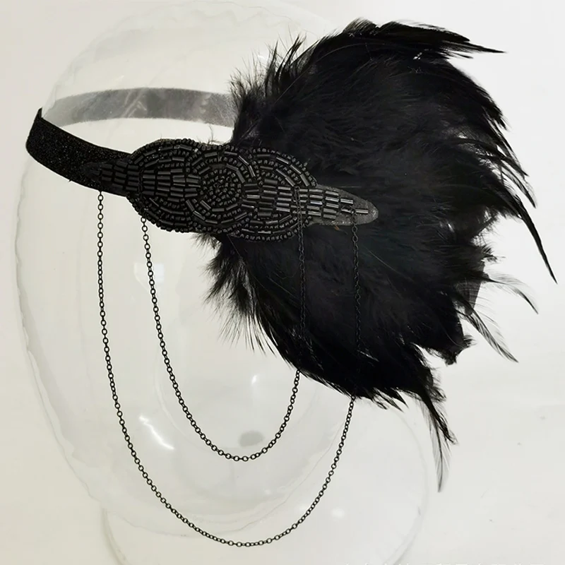 

European And American Retro Style Feather Headdress 1920s Tassel Hair Belt Party Hair Dress Dignified