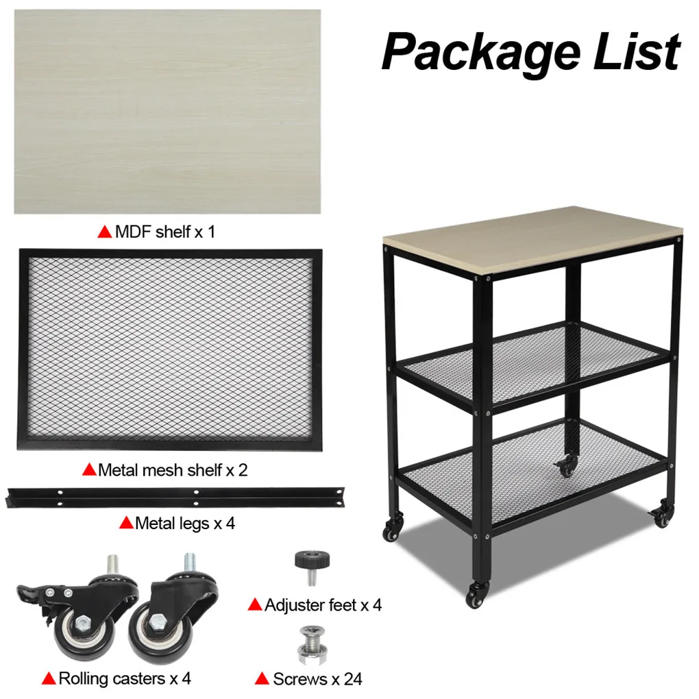 

Kitchen Storage Cart 3 Layer Utility Cart 4 Casters Scratch-resistant Storage Trolley for Indoor