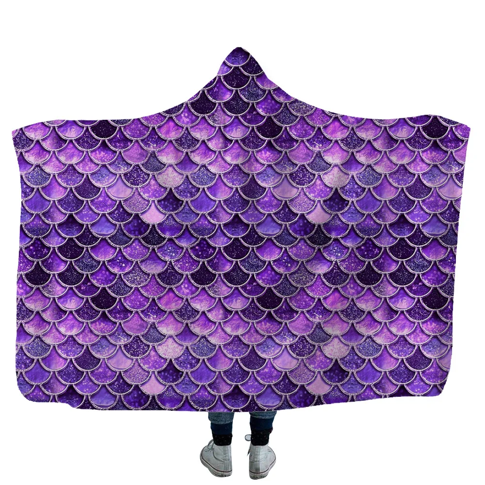 ONGLYP Hooded Blanket 3D Mermaid Sequins Sherpa Fleece Plush Warm Cozy Thicker Wearable for Sofa Couch Bed Watching TV | Дом и сад