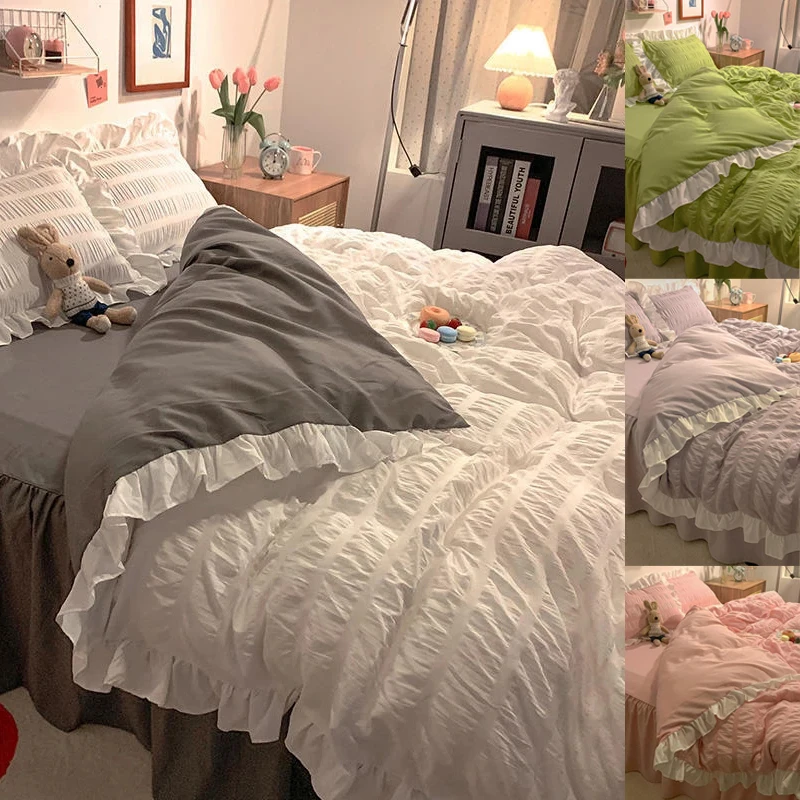 

New Lace Princess Style Bedding Set Pink Bed Linen Duvet Cover PillowCase King Queen Twin Bed Sheet Kid Teen Girl Bedding Covers
