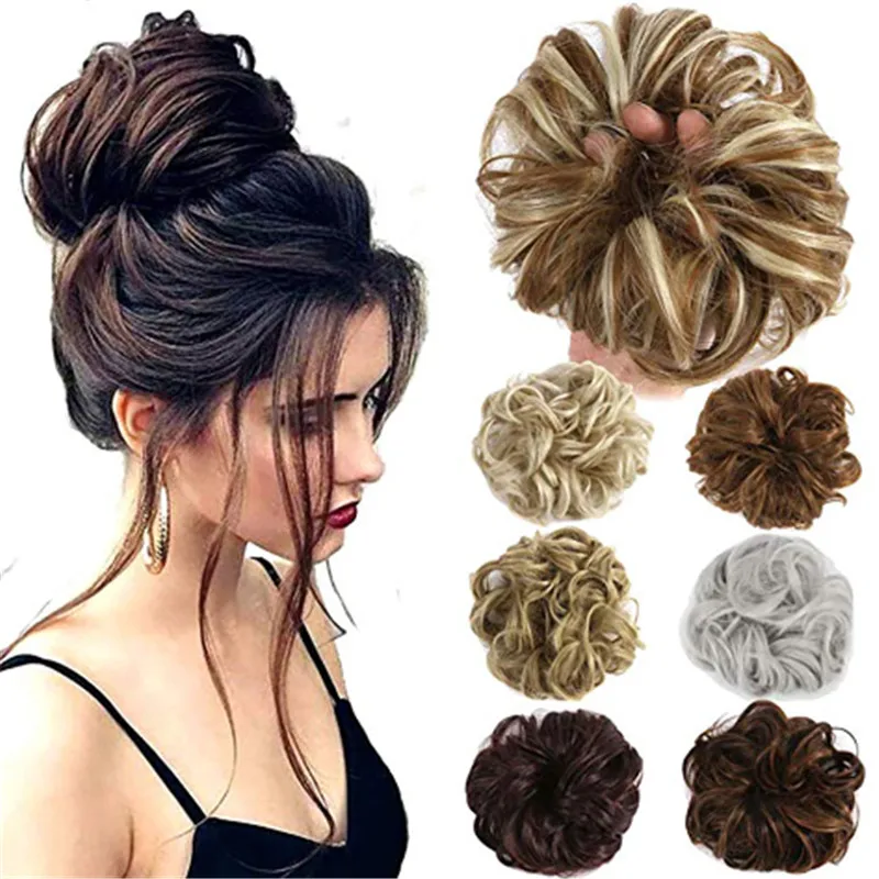 

Hotsale 30colors Women Girls Real Human Natural Curly Messy Bun Hair Piece Scrunchie Fake Hair Extensions Headwear Headband New