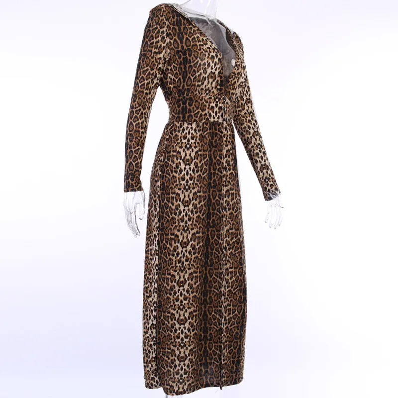 Hugcitar leopard print long sleeve hooded trench coats autumn winter women streetwear windbreak outfits