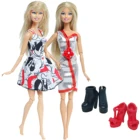 4 шт.компл. = 1 черные ботинки + 1 красная обувь на высоком каблуке + 2 платья для кукол, модная юбка, Одежда для куклы Барби, аксессуары для игрушек сделай сам
