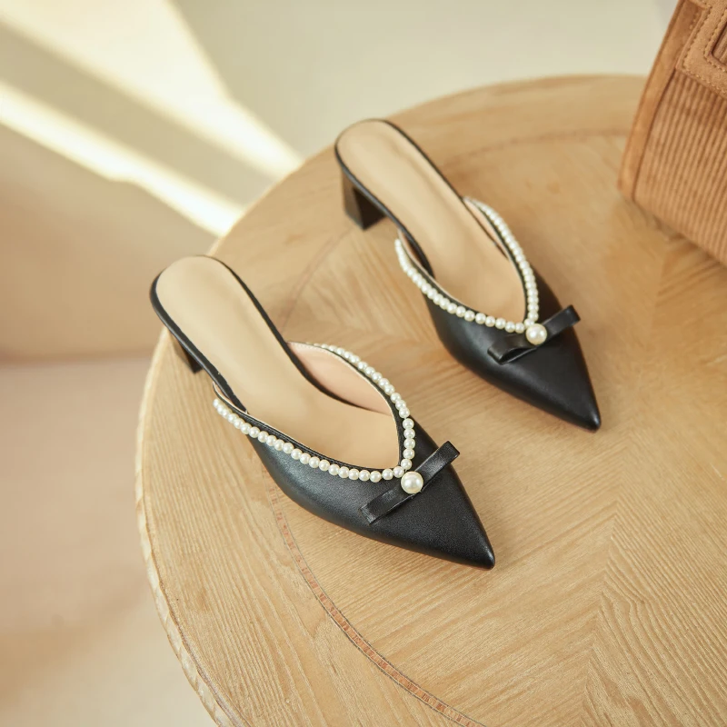

Women genuine Leather Sandals Square Heel Fashion Summer Slip-On Comfort Slippers Lady Sandals Women Casual Shoes Woman
