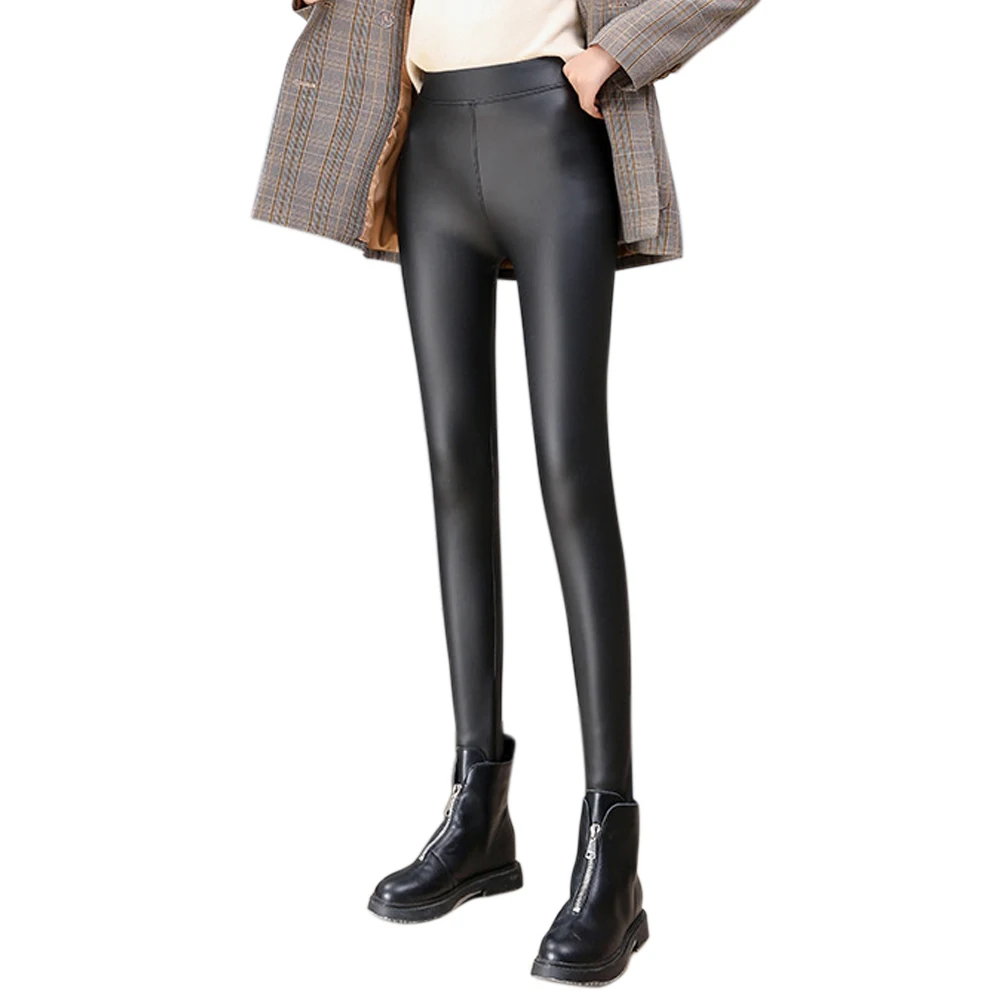 Горячие женщины PU кожаный корсет леггинсы толстые плюшевые стрейч брюки длинные