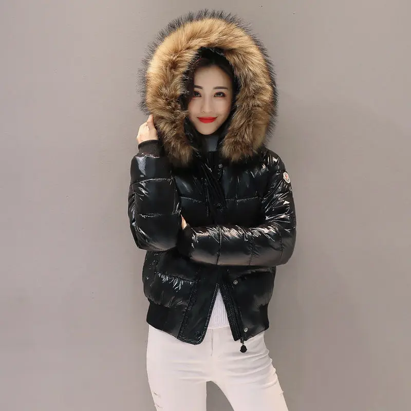 

2021 shiny down padded jacket women's short new Korean style slim big fur collar jacket female fashion student jacket