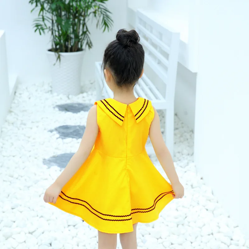 Детское плиссированное платье принцессы школьное из чистого хлопка в морском