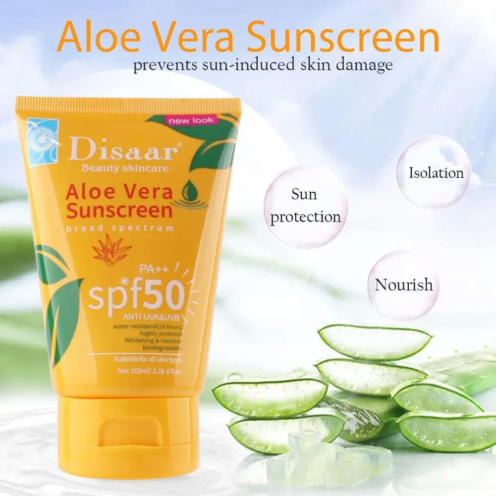 

100ml Aloe Sunscreen Cream SPF 50 Sunblock PA++ Moisturizing Anti Aging Dust Oil Control Reduce Melanin Skin Care
