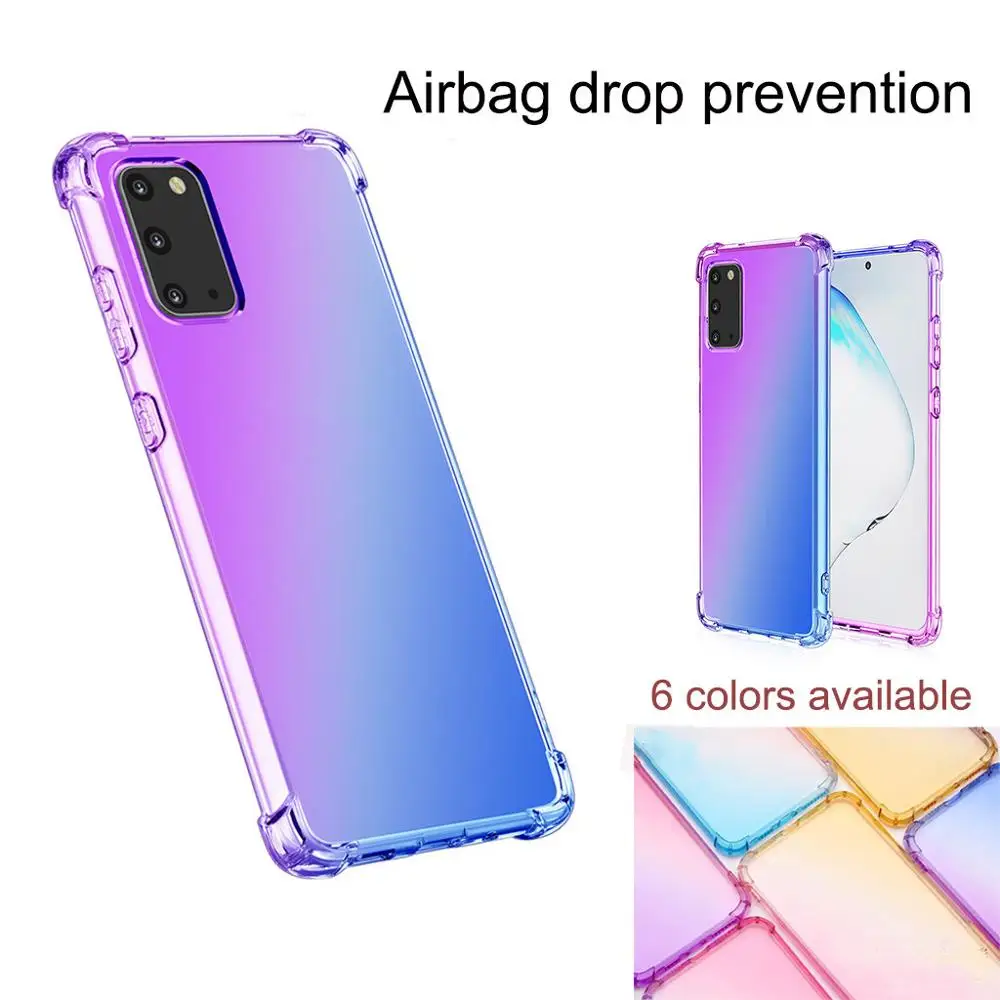 

10Pcs Shockproof Gradient Soft TPU Phone Case For Samsung Galaxy S20 S10 S9 S8 Plus Note10 + Note9 Note8 Transparent Back Cover