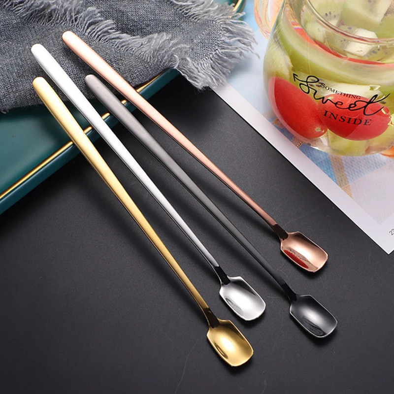 Ложка чайная квадратная из нержавеющей стали с длинной ручкой мини ложка для