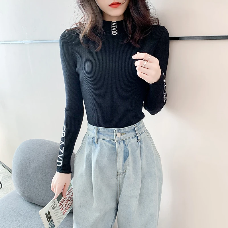 

2021 Spring Women T-shirts Long Sleeve Knitted Plain Stripes Underwear Jumpers Casual O-neck T-Shirts For Women