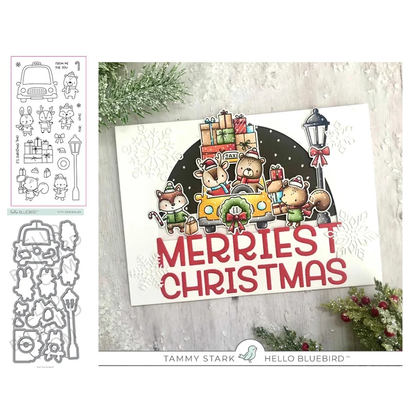 

Animals Merry Christmas Clear Stamps and Metal Cutting Dies for DIY Scrapbooking Crafts Die Cut Card Make Photo Album Sheet