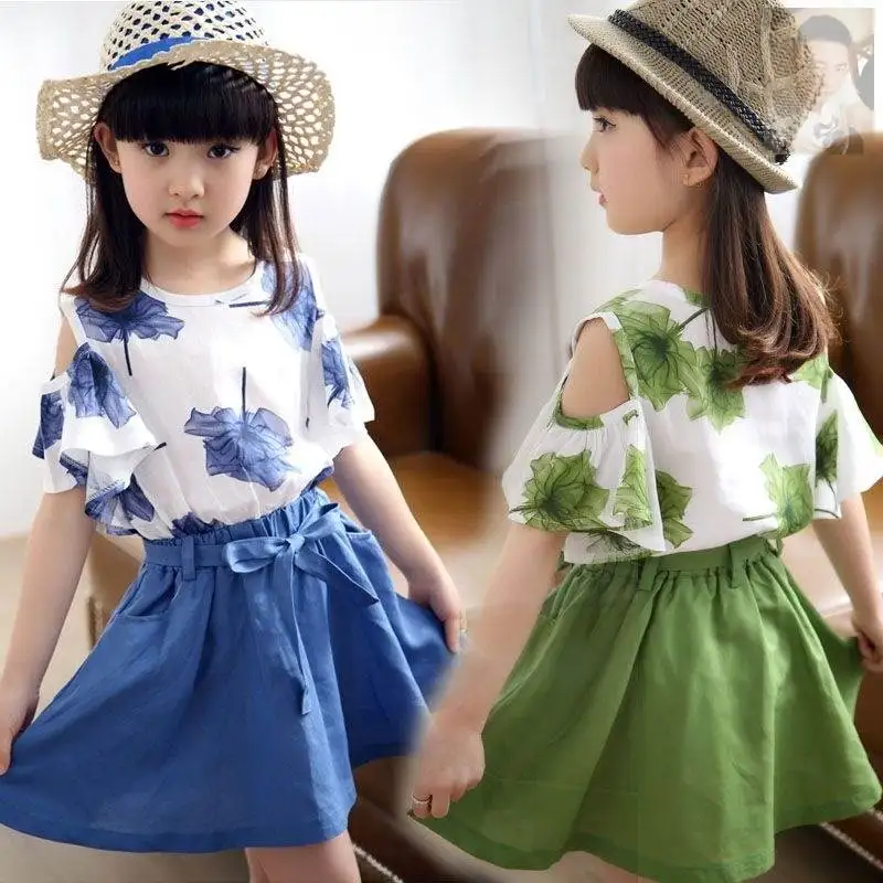 Girls Summer Children Clothing Maple Skirt Baby Sports Set New Print Top Suit 3 6 8 10 12 Years Old | Детская одежда и обувь