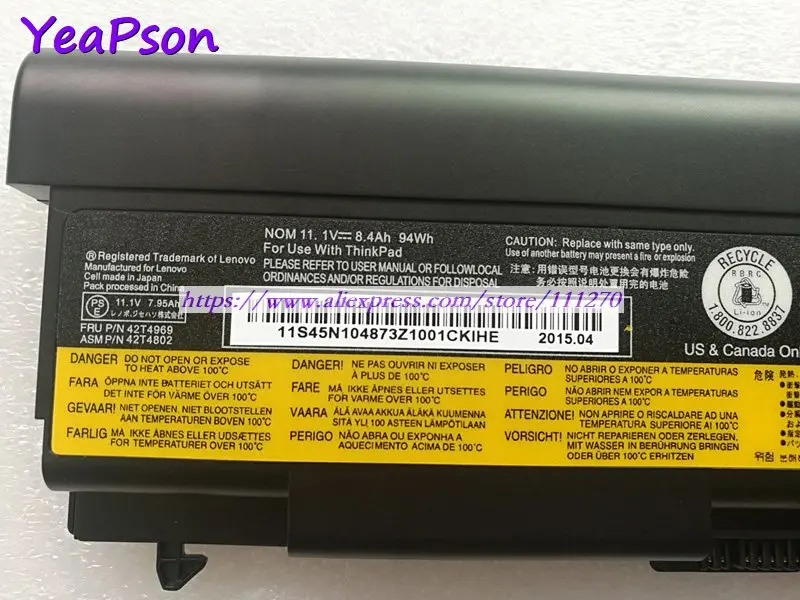 Аккумулятор Yeapson 42T4969 42T4802 для ноутбука Lenovo ThinkPad T420 T430 W510 W520 L420 11 1 В 8400 мАч - купить