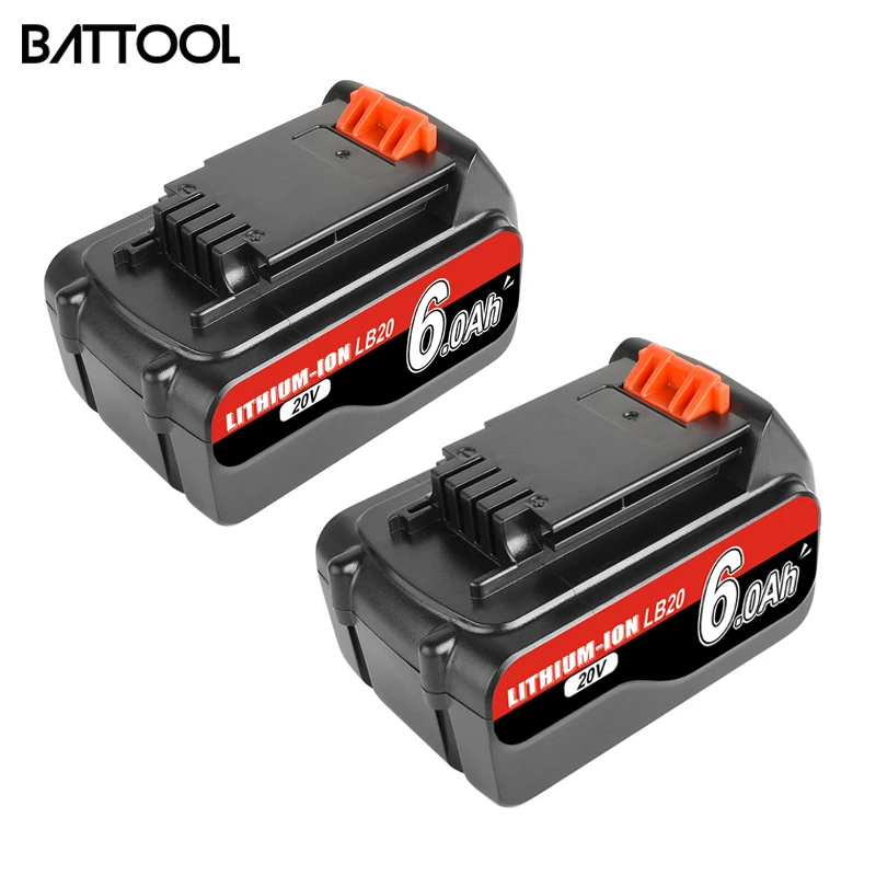 

For Black & Decker 20V 6.0Ah Lithium Battery LBXR20 LB20 LBX20 LBXR2020 LBX4020 LB2X4020-OPE LBXR20-OPE Cordless Power Tools