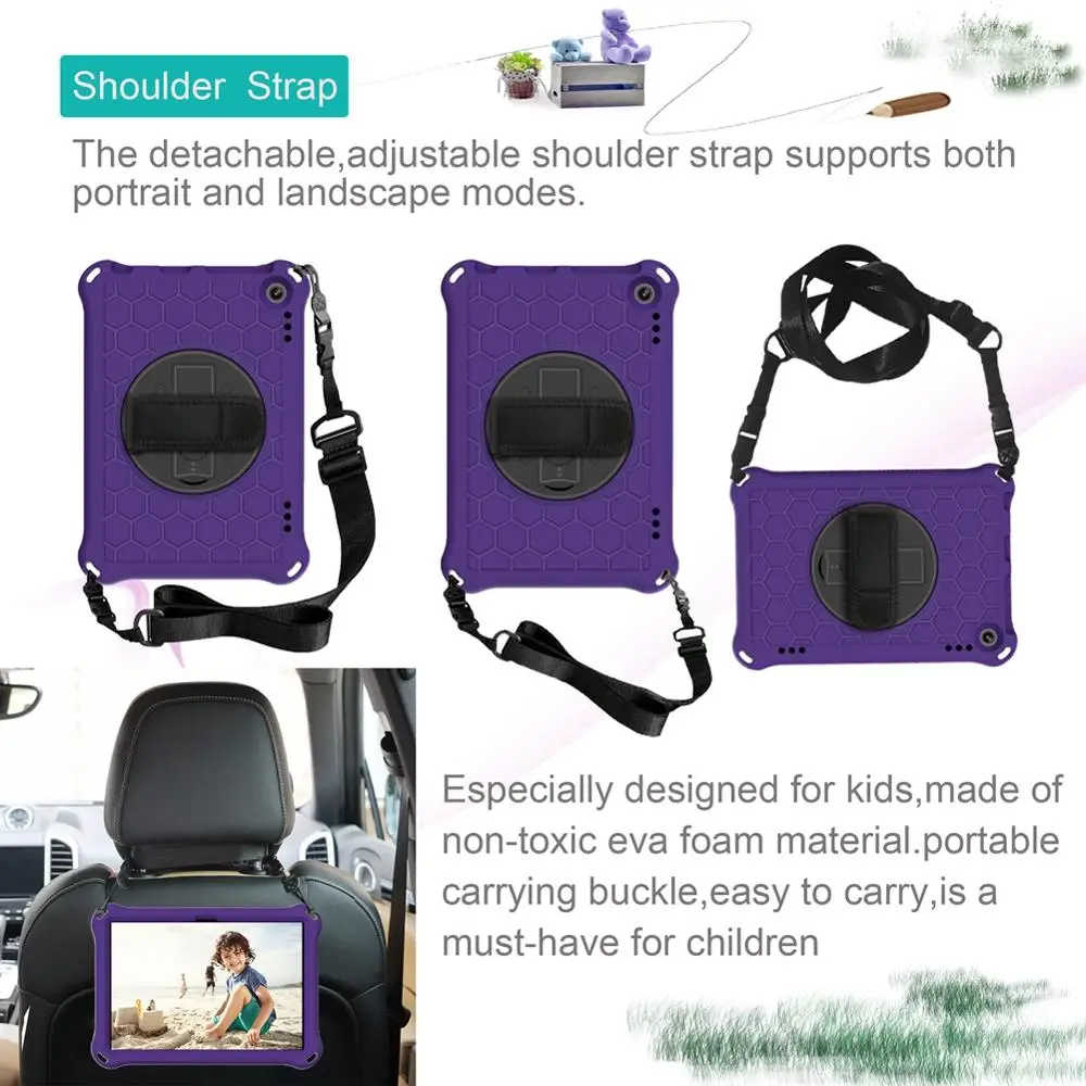 

Case For Amazon Kindle Fire HD8 / HD8 Plus 2020 Cover 360 Rotation Hand Strap Kids full body Shockproof honeycomb Tablets fundas