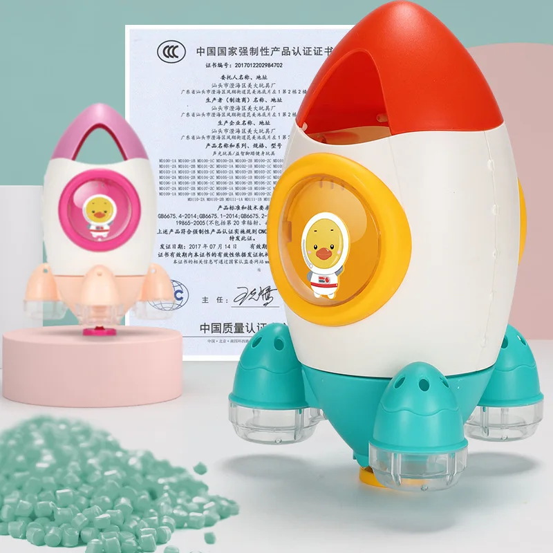 High Quality Plastic New Infant Baby Kids Rocket Shape Bath Toy Rotating Water Spray Bathtub Time Shower Interactive Toys | Игрушки и