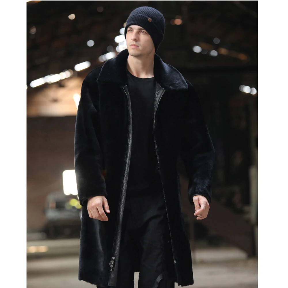 Двухсторонняя одежда SANI из натуральной овчины мужское зимнее толстое теплое