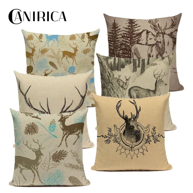 

CANIRICA Pillow Cover Deer Decorative Pillows For Living Room Sofa Cushion Cover 45x45cm Geometric Throw Pillows Home Decor