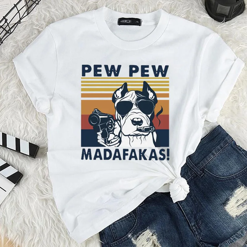 

Harajuku Aesthetic Female Tshirt Pew Pew Madafakas Short Sleeve Tops Tees Fashion Ulzzang Vintage T Shirt Women Clothing T-shirt