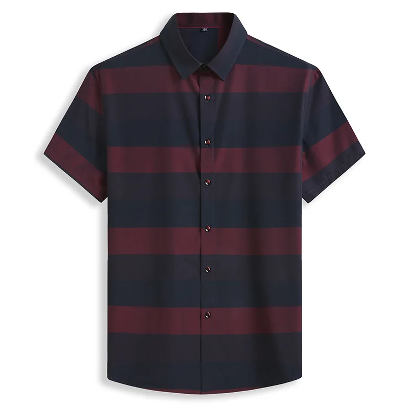 

Summer 2020 new men's fattening plus size fashion casual stripe color matching short sleeve shirt