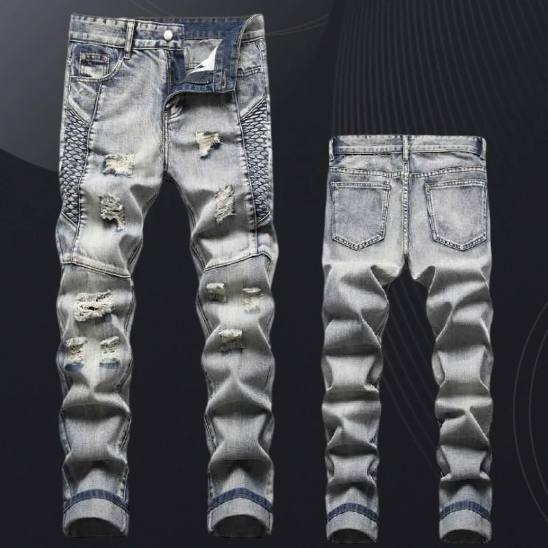 Hip Hop Jeans Male Personality Holes Streets Embroidered Jeans Do The Old Beggar Pants Denim Trousers Size28-42