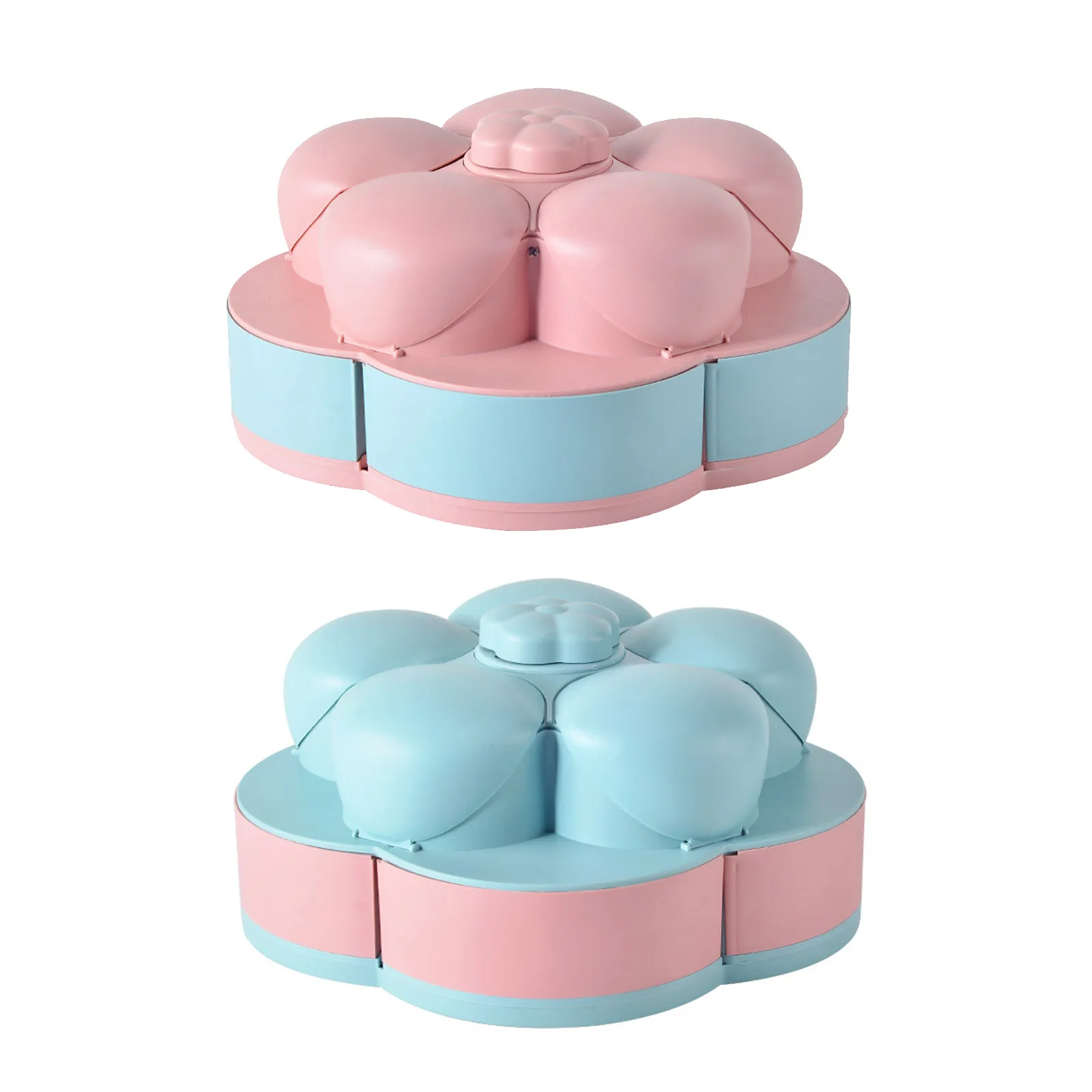 

Petal Shape Rotating Snack Box Candy Tray Food Storage Box Wedding Candy Plates Double Layer Nuts Dried Fruit Organizer Case