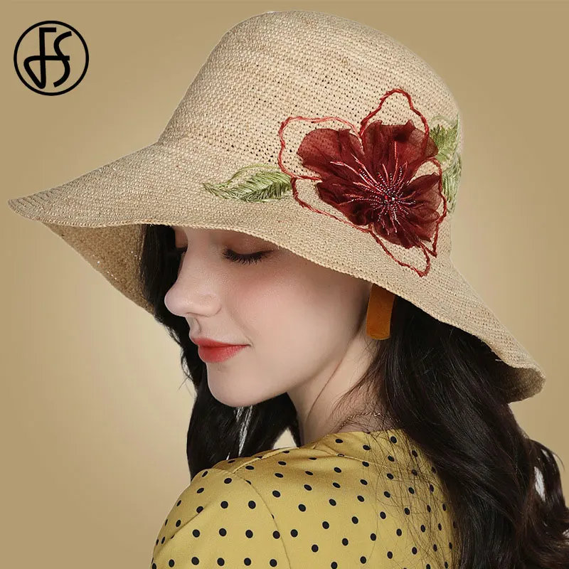Женская соломенная шляпа с широкими полями FS розовая желтая и большим цветком