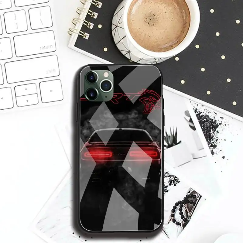 Super Muscle Car Dodge Challenger Phone Case Tempered Glass For iPhone 13 12 Mini 11 Pro XR XS MAX 8 X 7 Plus SE 2020 cover | Мобильные