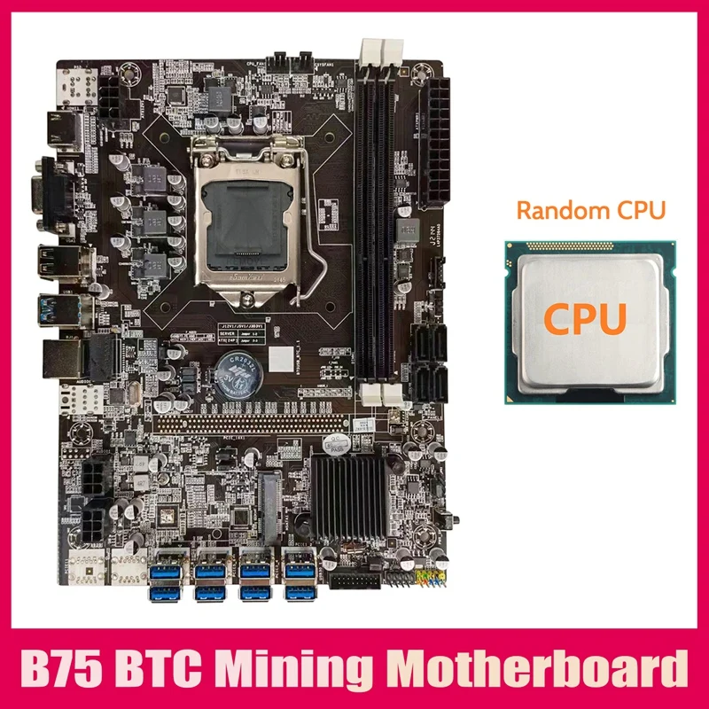 

B75 BTC Mining Motherboard+Random CPU LGA1155 8XPCIE USB Adapter Support 2XDDR3 MSATA B75 USB BTC Miner Motherboard