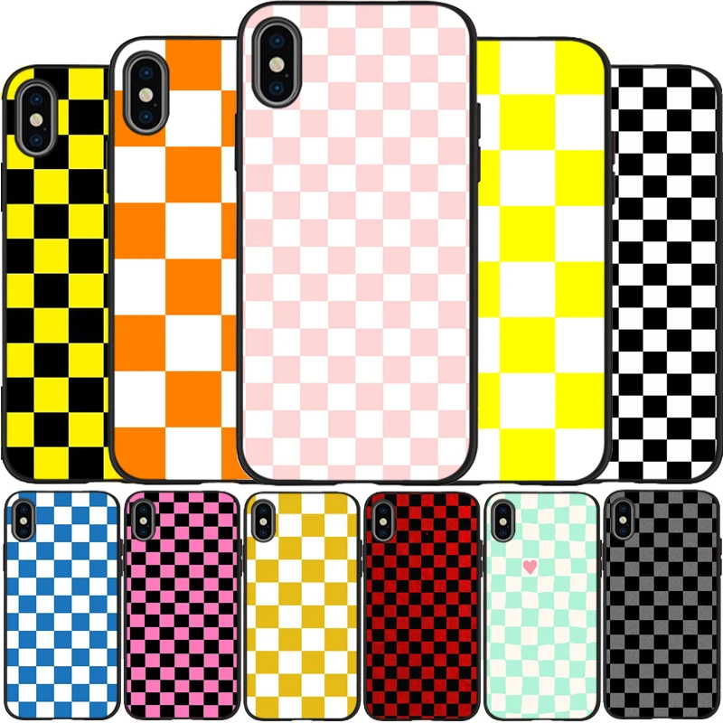 Чехол в шахматную клетку мягкий силиконовый черный чехол для телефона X XR XS Max iPhone