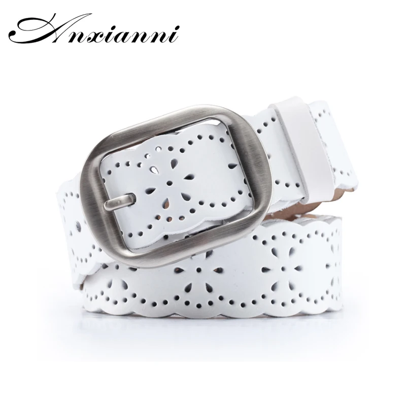 Anxianni Ladies belt leather belt leather fashion wild pants with hollow student national style width 3.5cm