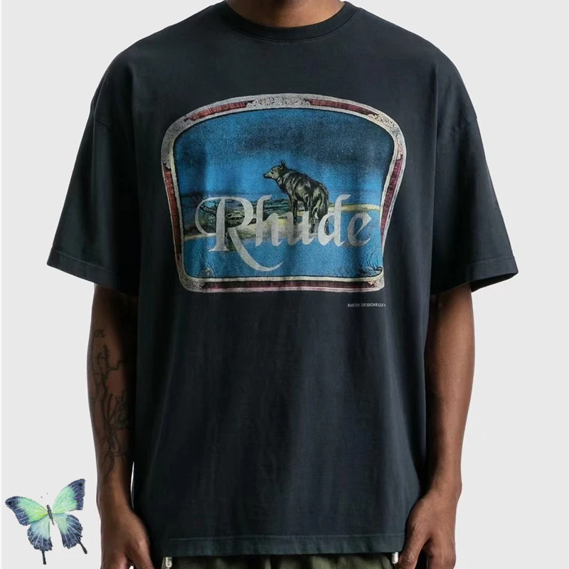 

Oversized Heavy Fabric Men Women RH T-shirt Washed Wolf Rhude T Shirt