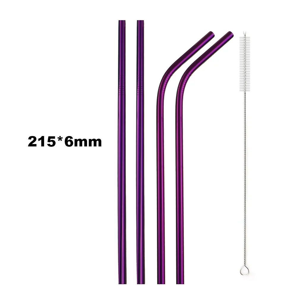 4Pcs-Purple Straws 4 шт многоразовые трубочки для питья, набор, высокое качество, экологически чистая 304 нержавеющая сталь, металлическая соломинка с кистью для 20/30 унций, кружка - Цвет: 4Pcs-Purple Straws