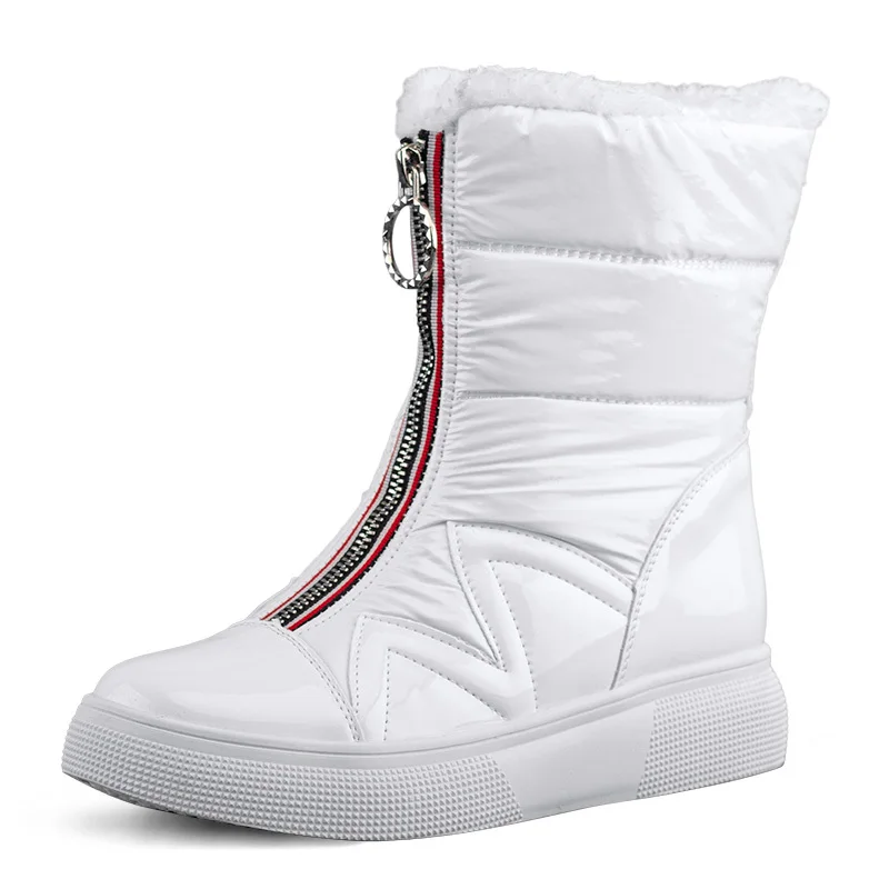Теплые зимние ботинки с молнией спереди женские модные хлопчатобумажные туфли