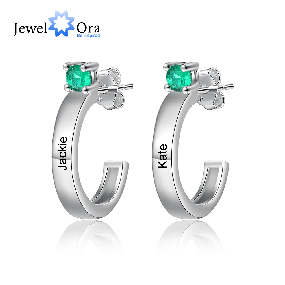 

JewelOra Customized Engraving Name Earrings with Personalized DIY Birthstone Fashion Stud Earrings for Women Best Birthday Gifts